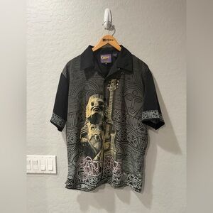 Vintage Carlos Santana Sacred Aztec Statue Button‎ Down Shirt Medium Bin 3